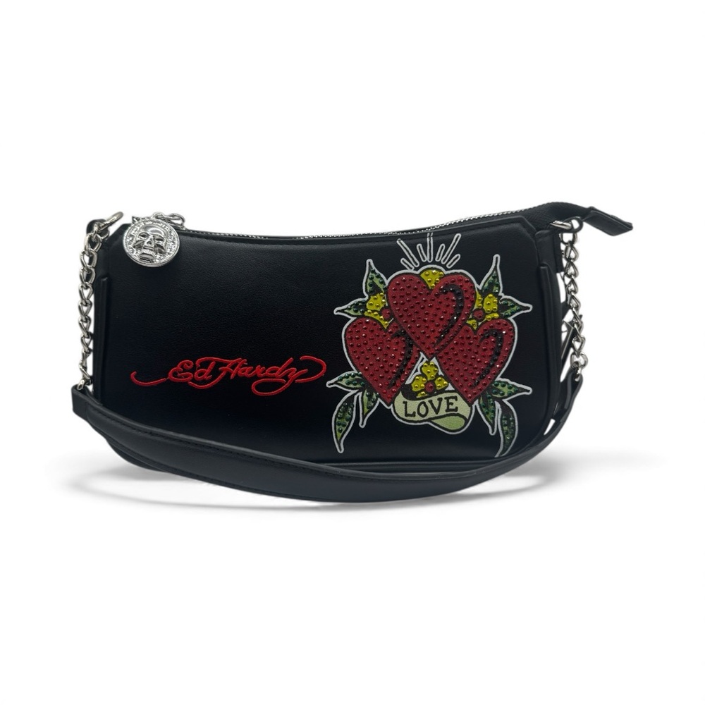 Ed Hardy Black Love Heart Shoulder Bag